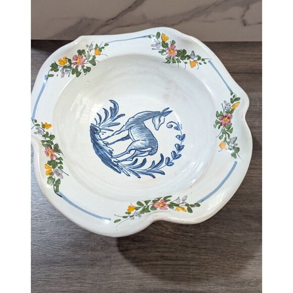 Decorative Footed Pedestal Hand-Painted Floral Ceramic Bowl Wavy Rim Vintage - Picture 4 of 9